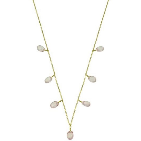 Rose Quartz & 14k Gold Plated Station Necklace - Picture 3 of 6
